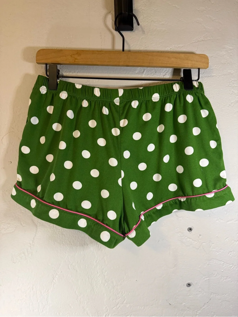 Kate Spade Green & White Polka Dot Short Pajama Set with Pink Trim